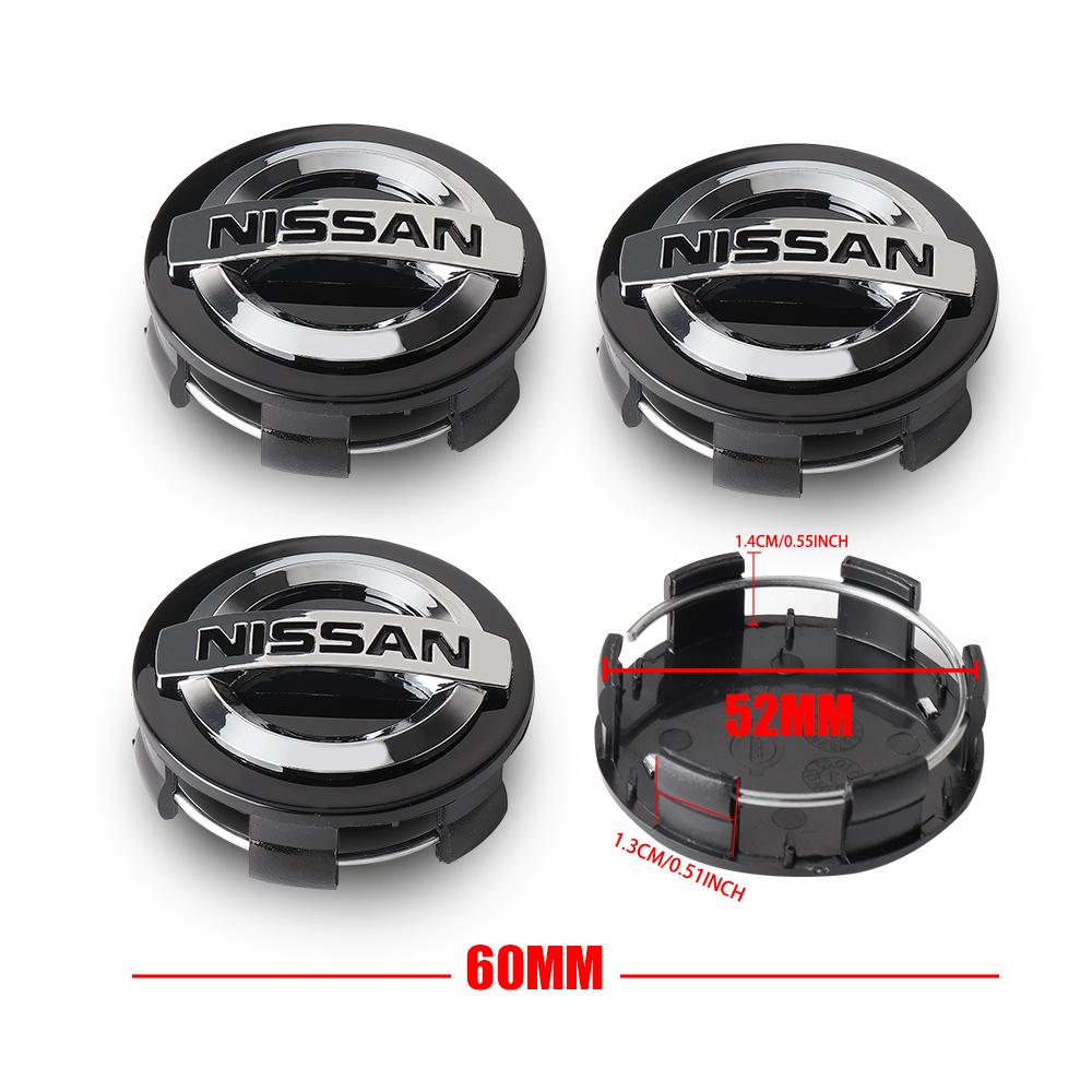 Комплект из 4 колпачков ступицы колеса Nissan - 54 мм и 60 мм, Черный и Серебристый