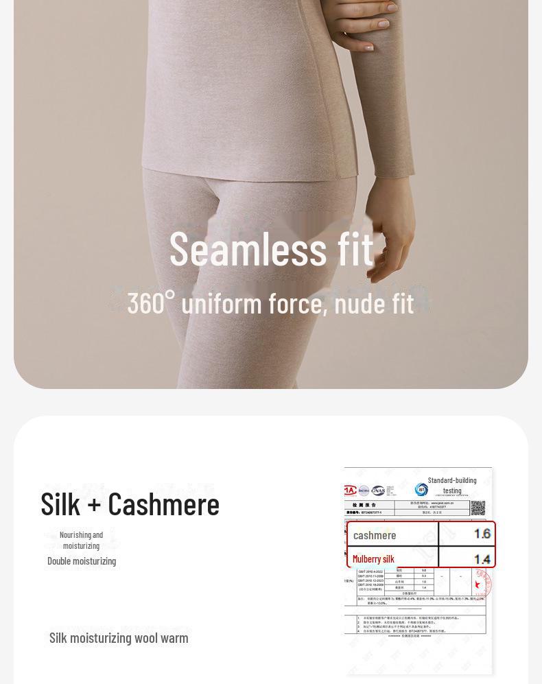 Женское термобелье из кашемира: Плюс бархатный, плотный бесшовный топ с круглым вырезом на осень/зиму.