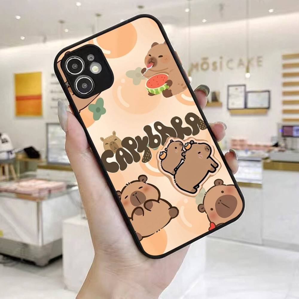 Мультяшный чехол для телефона с капибарой для IPhone 16 15 14 X XR XS 7 8 Plus 11 12 13 Pro MAX 13mini Матовый противоударный чехол