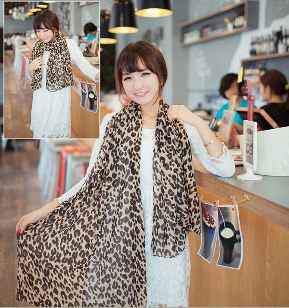 Ladies Women's Fashion Stylish Silk Gauz Chiffon Soft Stole Leopard Shawl Scarves Scarf Wrap