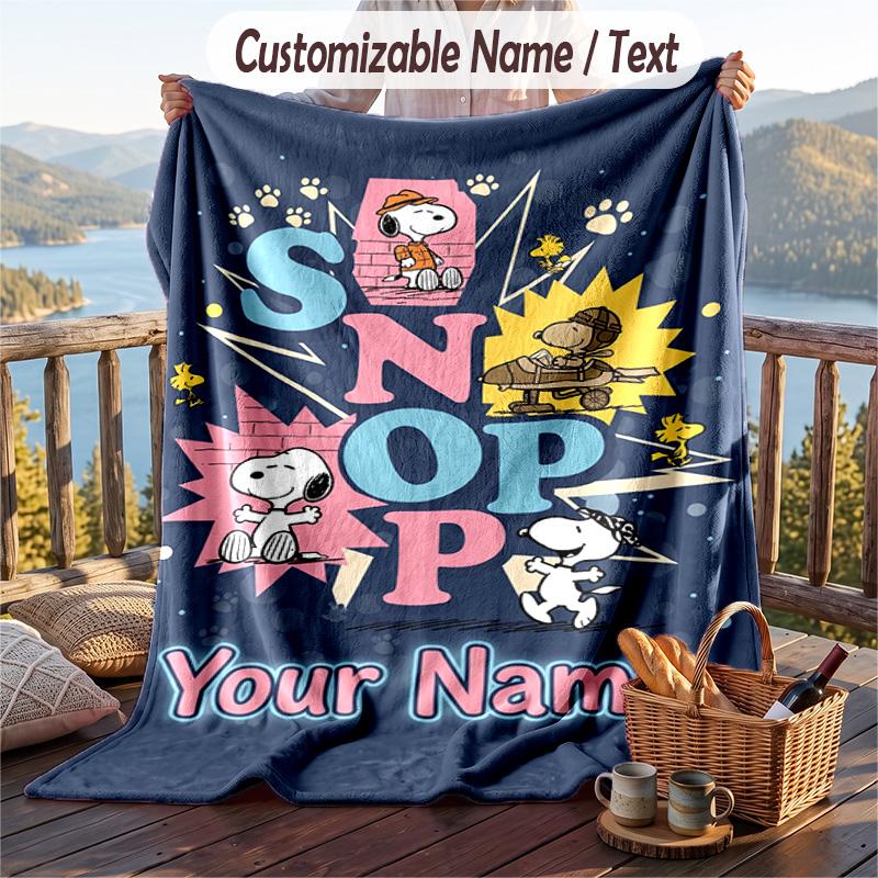 Custom Text Flannel Throw Blanket, Lightweight Cozy Bed Sofa BlanketSnoopy Peanuts