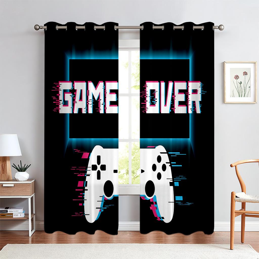2 шт., напечатанные шторы с рисунком игрового контроллера, полупрозрачные декоративные шторы для спальни и гостиной комнаты для киберспорта