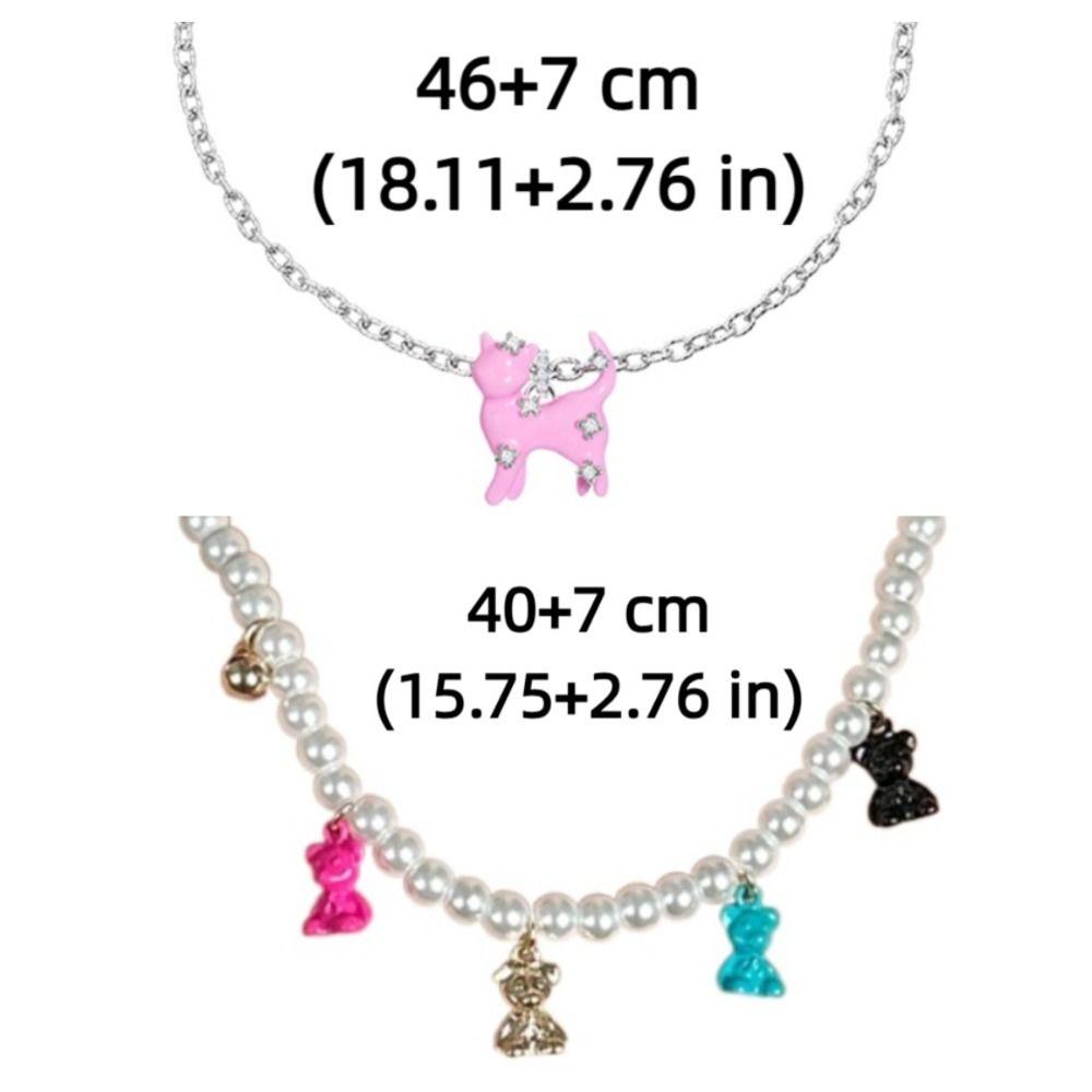 Clavicle Chain Cat Pedant Necklace Cartoon Women's Choker Chic Bear Pearl Necklace  Ladies
