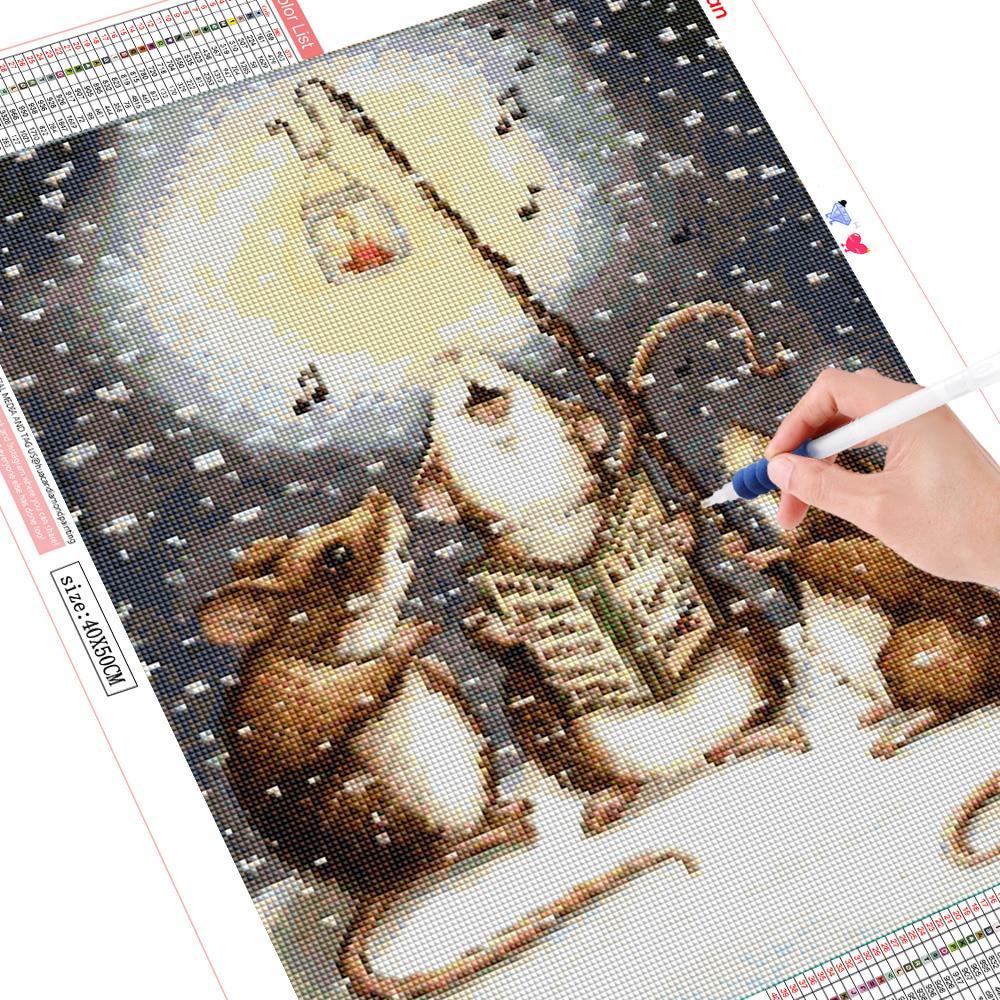 5d Diamond Painting Cross Stitch Mouse Animal Full Square Diamond Embroidery Winter