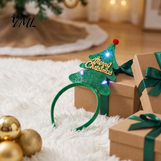 Christmas Gift for Girls Boys Light Up Headbands, Shiny Glitter Santa Hat Tree Reindeer Antler Hairbands, Decorative Hair Bands Holiday LED