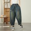 Винтажные повседневные полосатые джинсы женские большого размера женские летние свободные гаремные брюки 9 дюймов с высокой талией повседневные джинсовые брюки