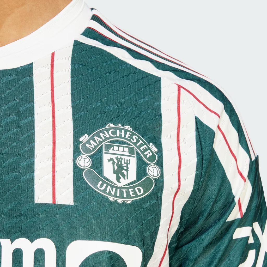 Adidas Манчестер Юнайтед 23/24 выездная полосатая футбольная майка с коротким рукавом - мужская версия игрока, темно-небесно-зеленая IP1824