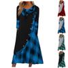 Женское модное платье в клетку с пуговицами и карманами с кучей шеи и длинными рукавами