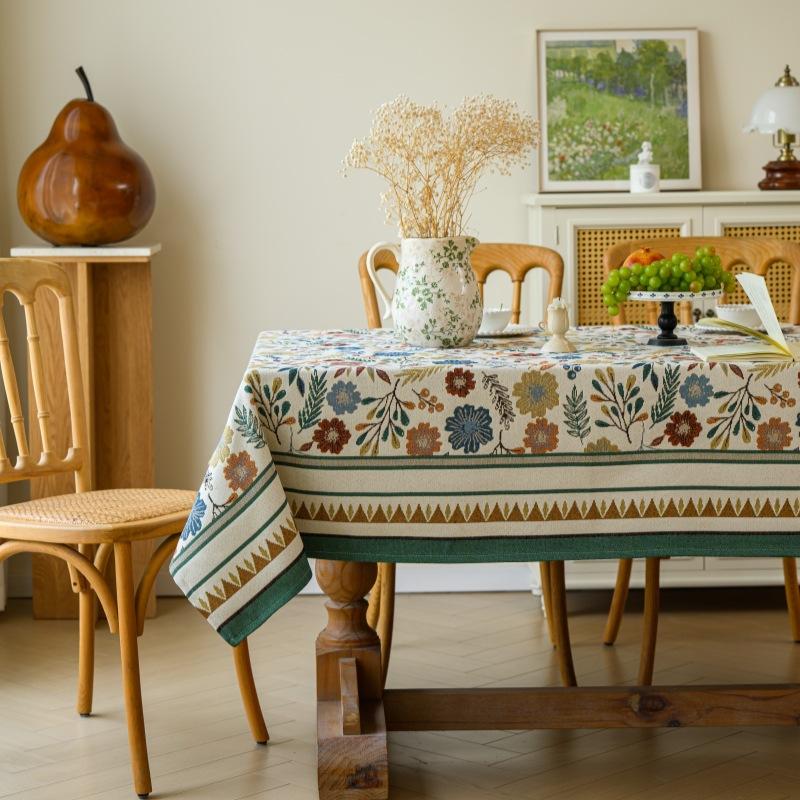 Thick Cotton Linen American Country Farmhouse Style Rectangular Tablecloth