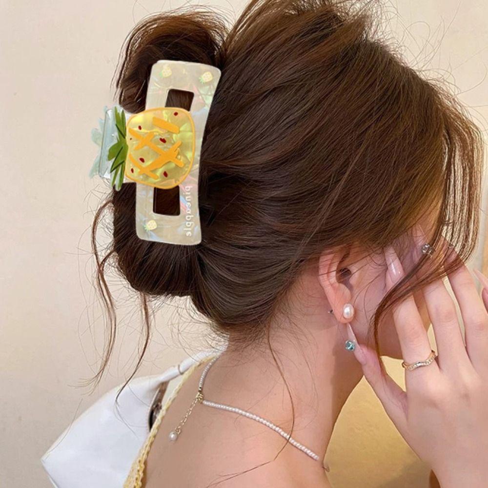 Cute Fruit Acetate Claw Clip Watermelon Ponytail Shark Clip Elegant Strawberry Shark Clip  Daily