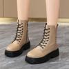 Women's Leather Boots Fashion Outdoor Casual Ankle Boot Lace-up Platform Boot Classic Leather Short Boots Women Motorcycle Boots