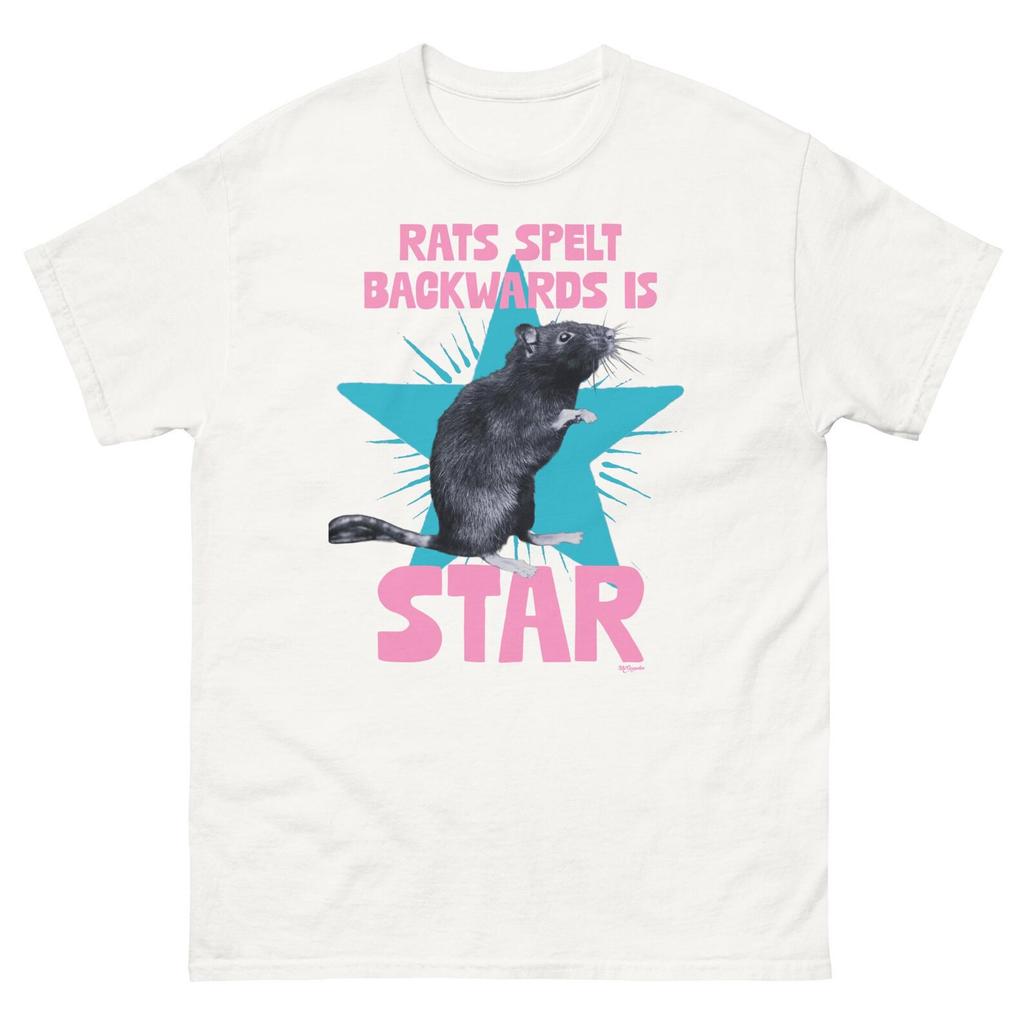 Rats spelt backwards is STAR unisex cotton t-shirt (white)