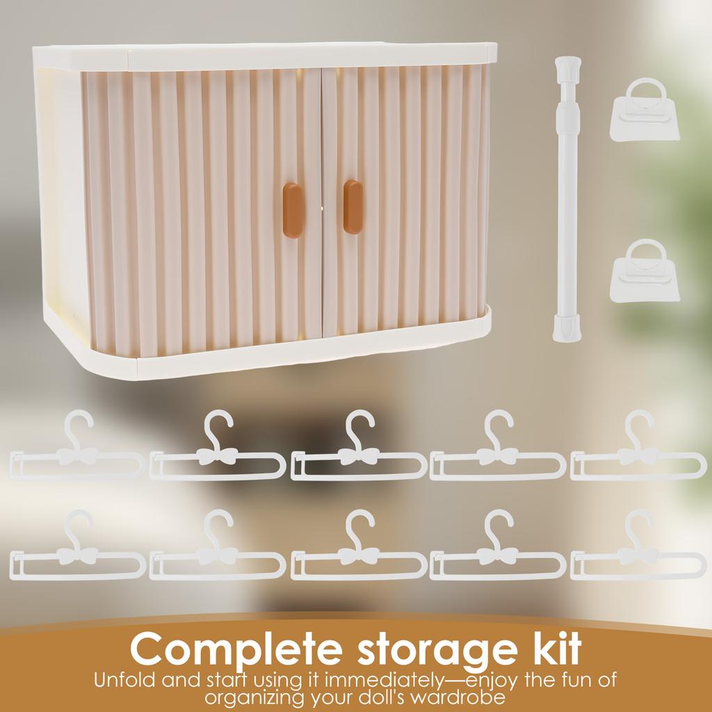 Dollhouse Wardrobe Doll Clothes Cabinet with 10 Hangers Fashion Girl Princess Closet Furniture for Barbiesss Kids Gift Toy