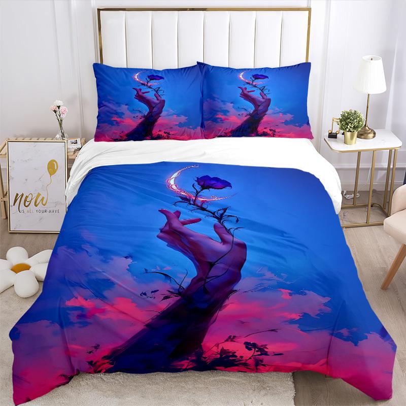 3pc Glowing Bloom Cover Set - 1 Quilt Cover + 2 Pillowcases, All Seasons Bedroom Setting, Perfect for Home093