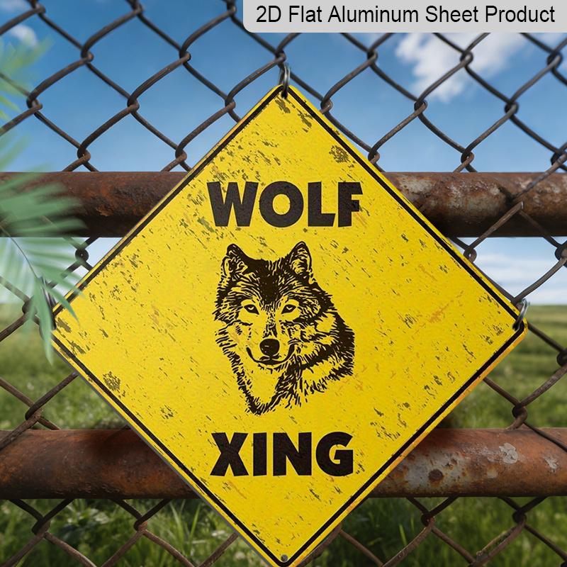 2D Flat - 1pc of A Retro-Style Wolf Crossing Sign - A Humorous Metal Decoration Resembling Tin - Suitable for Indoor or Outdoor Wall Display in A