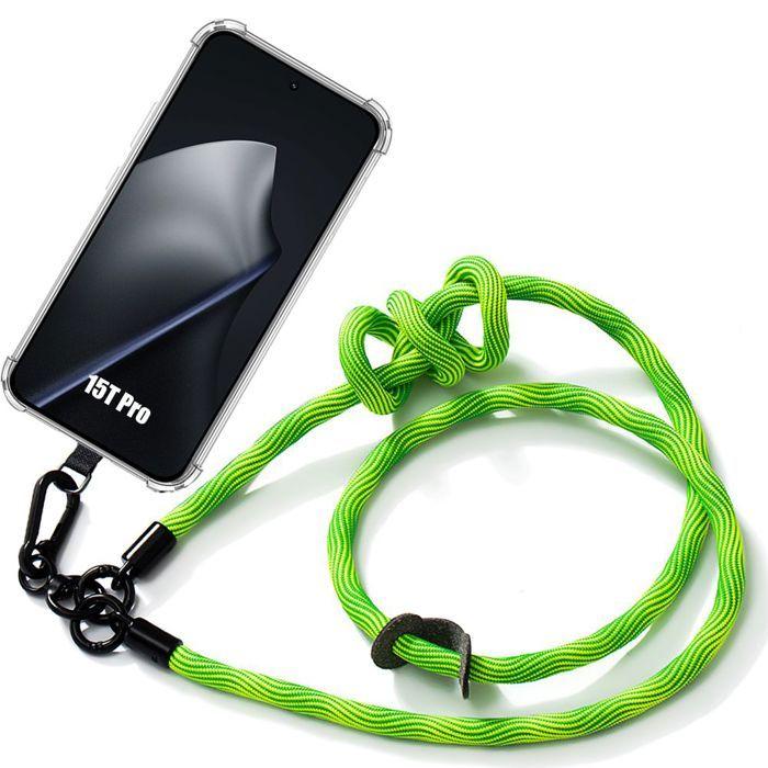 Coque pour Xiaomi 15T Pro, Protection Transparente Antichoc avec Cordon Démontable Vert