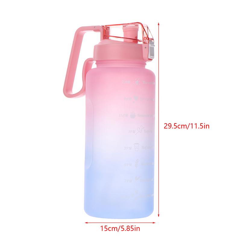2L Large Capacity Water Bottle Straw Cup Gradient Color Plastic Water Cups With Time Marker Outdoor Fitness Sports Bottle