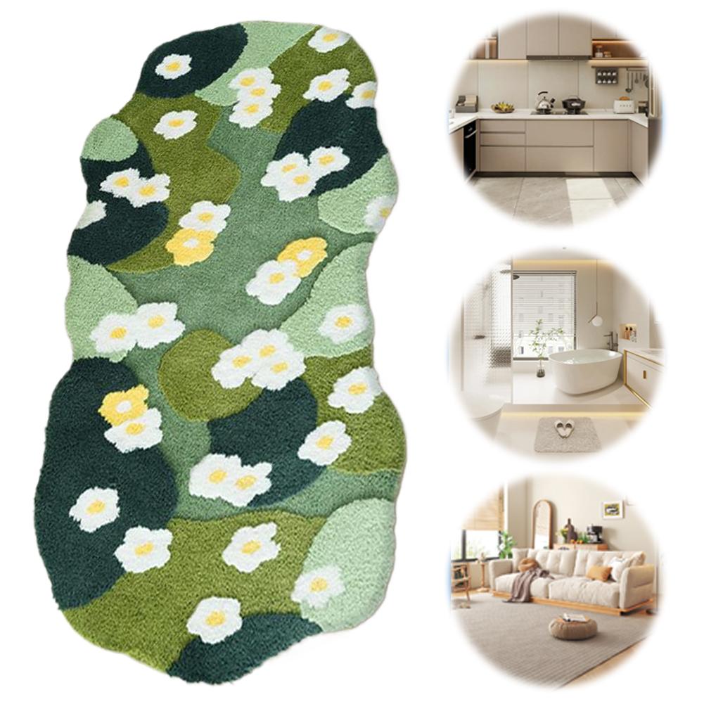 Nordic Style 3D Moss Green Carpet Fluffy Forest Floor Mat Irregular Design Bedroom Rug for Living Room Decor