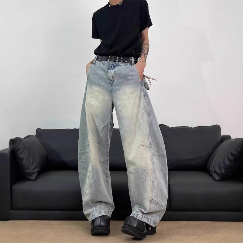 Distressed Washed Wide Leg Jeans Men Women Relaxed Fit Low Waist Straight Cut With Multiple Pockets Vintage Streetwear