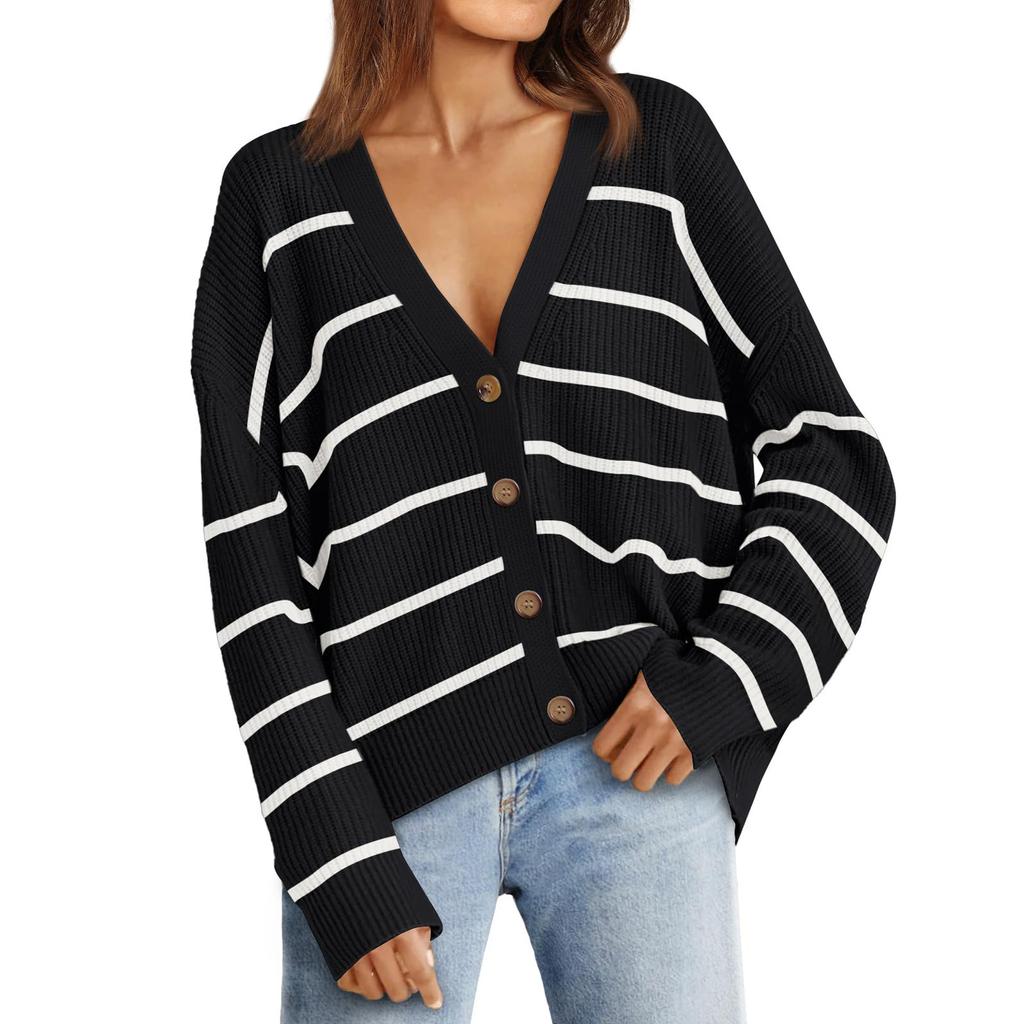 Women's Cardigan Sweaters Fall Oversized Open Front Button V Neck Lightweight Cardigans Knit Outerwear