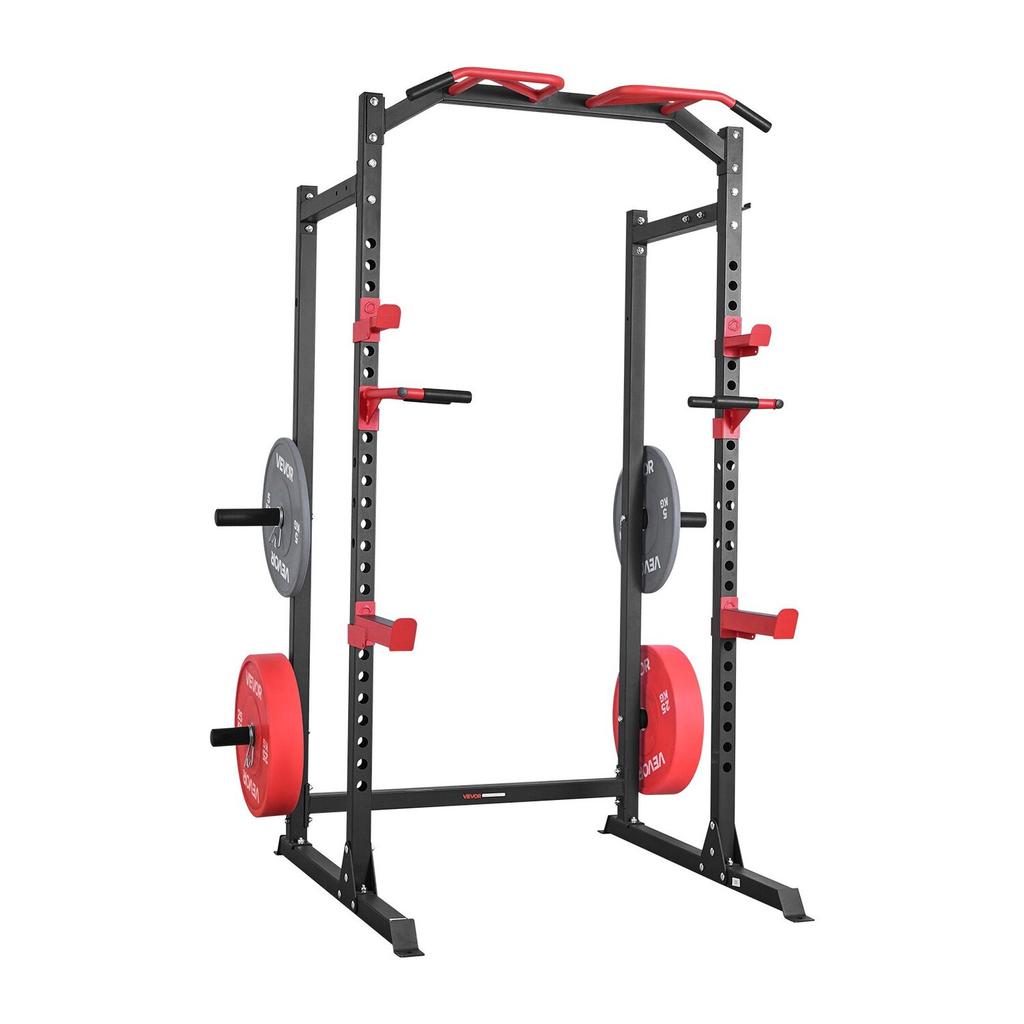 Power Cage Power Rack, Multifunctional Barbell Squat Rack with Adjustable Height, Home Gym Strength Training Workout Equipment with J-Hooks & More