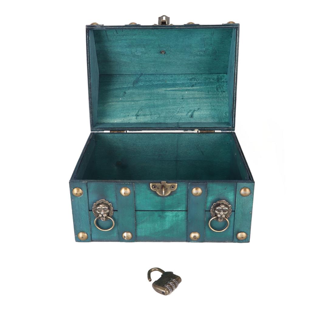 Treasure Chest Storage Box with Combination Lock Handcraft Exquisite Wood Treasure Box for Jewelry