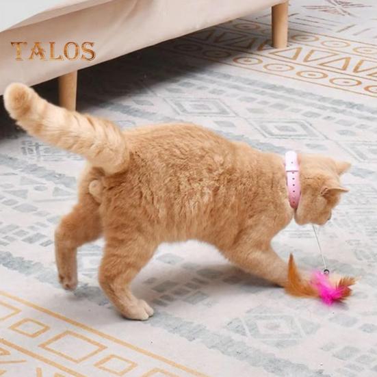 Интерактивная игрушка-ошейник для кошек, дразнящая палочка с разноцветными натуральными перьями и колокольчиком, регулируемый дизайн, самоиграющая игрушка, дразнящая палочка для кошек