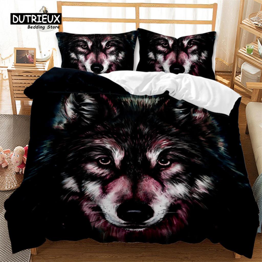 Luminous Wolf Duvet Cover Exotic Animal Bedding Set King For Kids Boys Adult Microfiber Wildlife Comforter Cover With Pillowcase