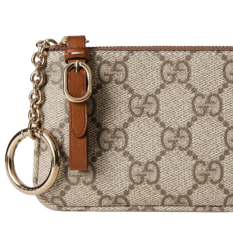 Gucci GG Emblem brand logo print leather key bag regular women's beige and dark brown