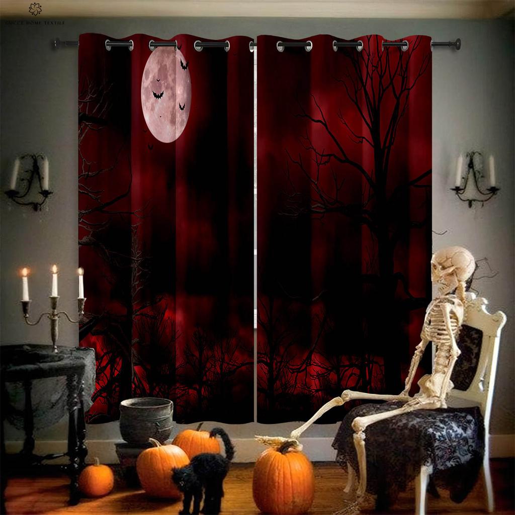 Карточные Хэллоуинские Занавески для Окон, Ужасный Узор с Тыквой и Призраком, Спальня, Ресторан, Вечеринка, 2 шт.