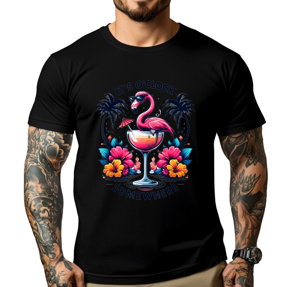 Its 5 OClock Somewhere Flamingo Beach Vacation Drinking 3d Printed T Shirts Youth Anime Street