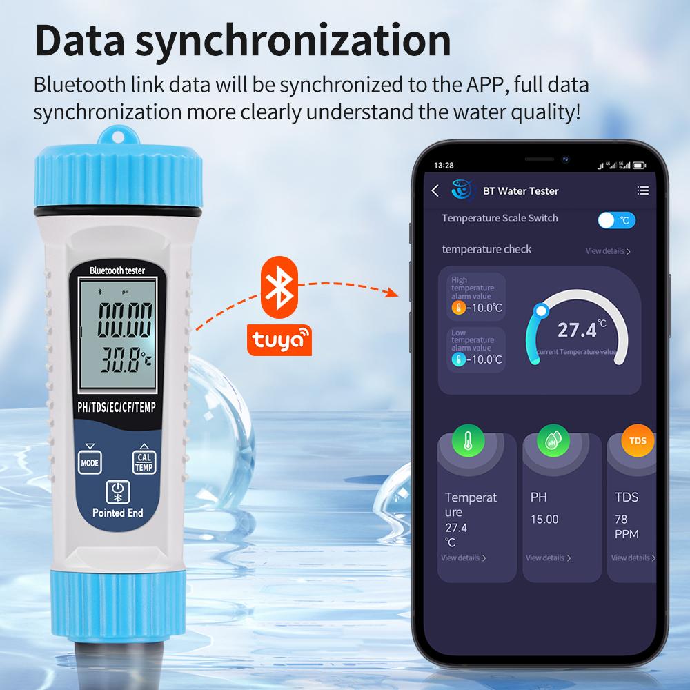 Tuya Bluetooth 5-в-1 PH Температура TDS EC CF Измеритель Цифровой PH-тестер Функция Автоматической Калибровки Детектор Качества Воды