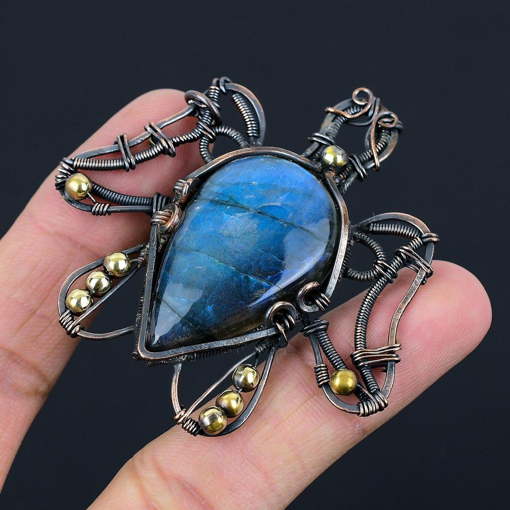 Лабрадорит в форме черепахи, драгоценный камень, медная проволока, подвеска ручной работы, ювелирный подарок для любви