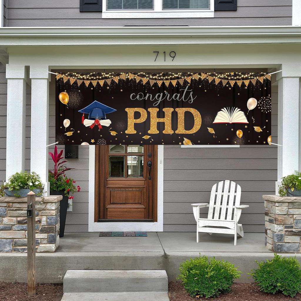 Large Congrats PHD Banner Phinished Garden Backdrop Banner PHD Graduation Lawn Sign Congrats Degree Graduation Party Outdoor Indoor Decorations, 72 x