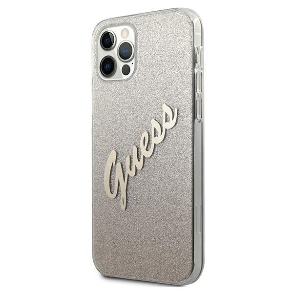 Guess Guhcp12Mpcuglsgo iPhone 12/12 Pro 6,1 Złoty/Gold Twarde Etui Brokat Gradient Skrypt