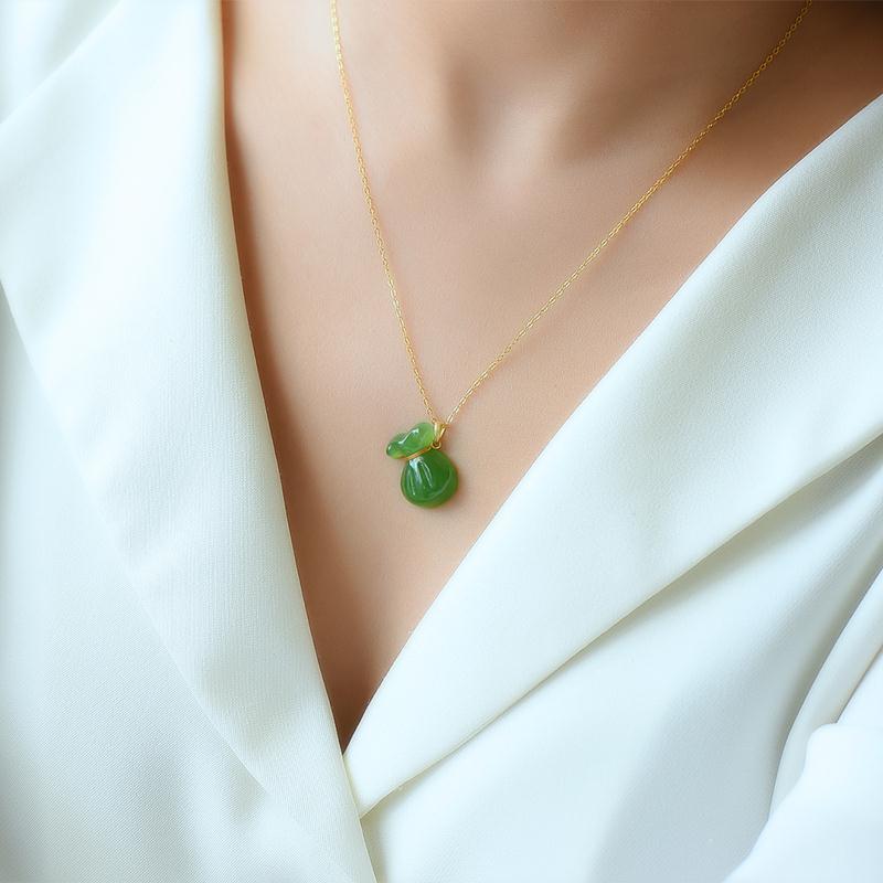 Новинка Минималистичный Натуральный А Нефрит Яшма Мешочек Благословения Ожерелья Подвеска Простой Национальный Стиль Шарм Цепочка на Ключицу Ювелирные Изделия