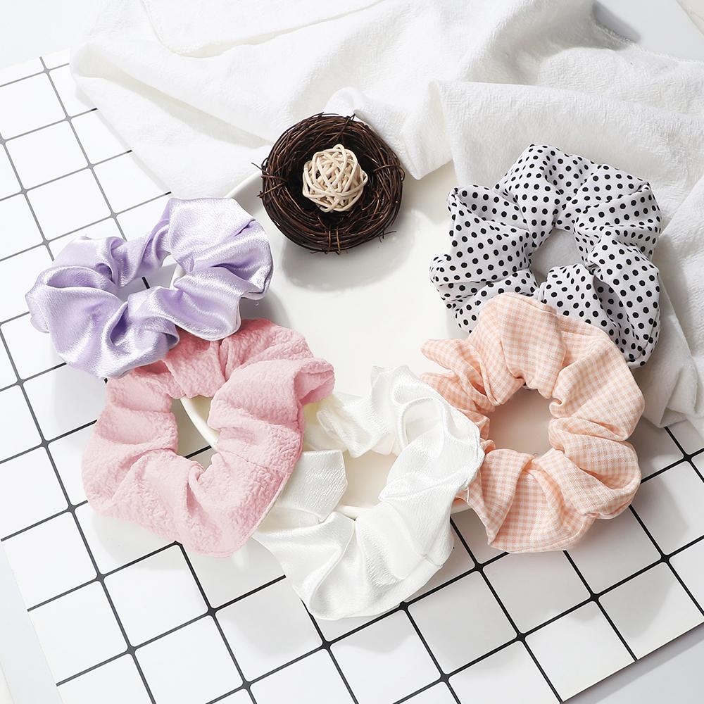 5PCS Mixed Colors Fashion Hair Bands Korean Elastic Satin Silk Dots Hair Tie for Women Girls Ponytail Holder Scrunchie