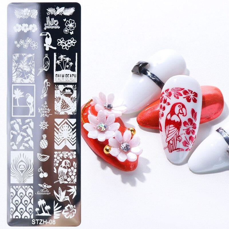 1 лист, набор пластин для штамповки ногтей, геометрические кружевные цветы, листья, полосатый дизайн, сладкое сердцебиение, дизайн ногтей, штамп, шаблон, форма