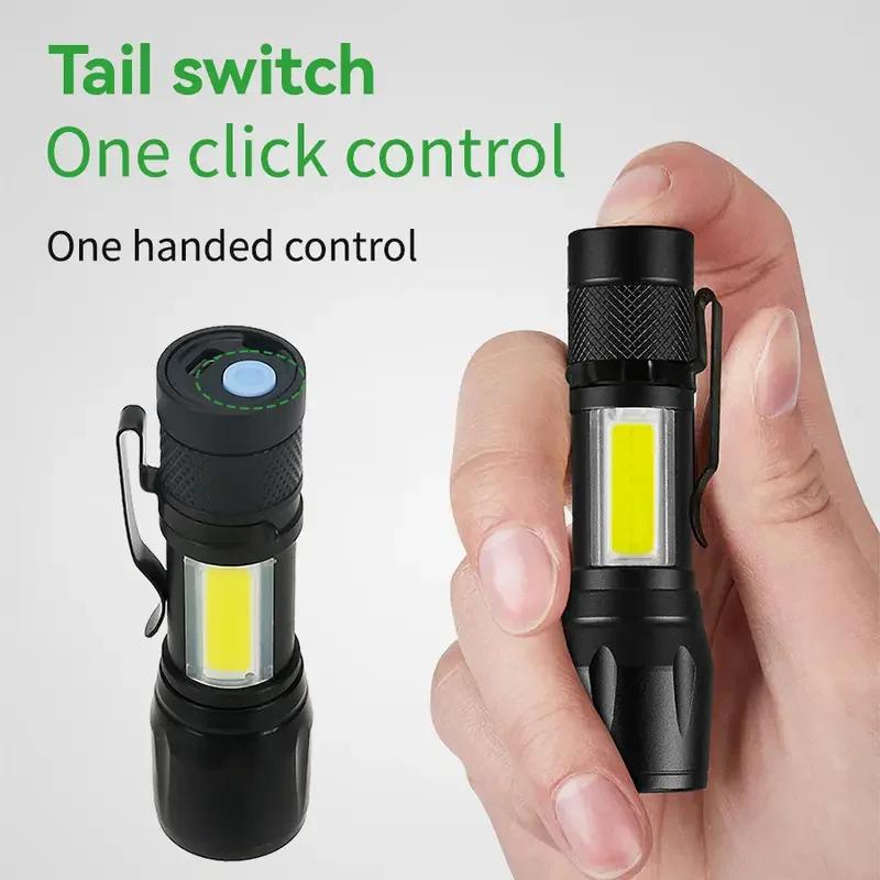 Мощный Мини-фонарик COB + XPE с зумом, встроенным аккумулятором, USB-зарядкой, зажимом-ручкой, для улицы, кемпинга, аварийный фонарь
