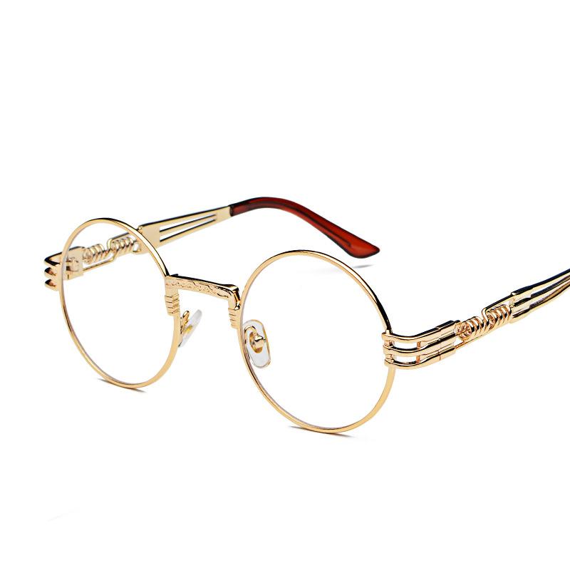 Steampunk-Inspired Round Clear Lens Glasses - Frame with Intricate Design, Vintage Hip Hop Hippie Style, Decorative Eyewear