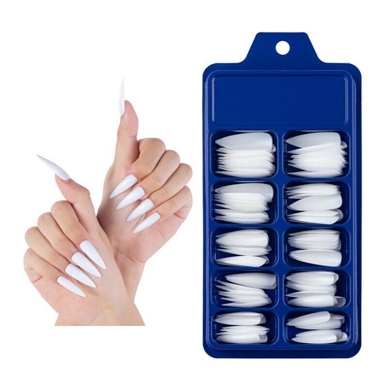 Manicure Nail Tips False 100 Pcs Matte Solid Colour Long Stiletto Simple Full Cover Nails Art