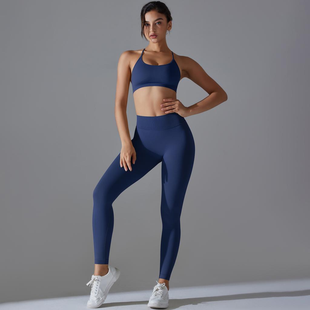 Seamless Yoga Outfit Auroth Women Sportsweat Back Cross Bra High Waist Gym Running Leggings Fitness Set