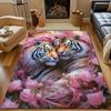"Romantic Tigers with Pink Blossoms" Patterned carpet, non slip mat suitable for living room and bedroom sofas