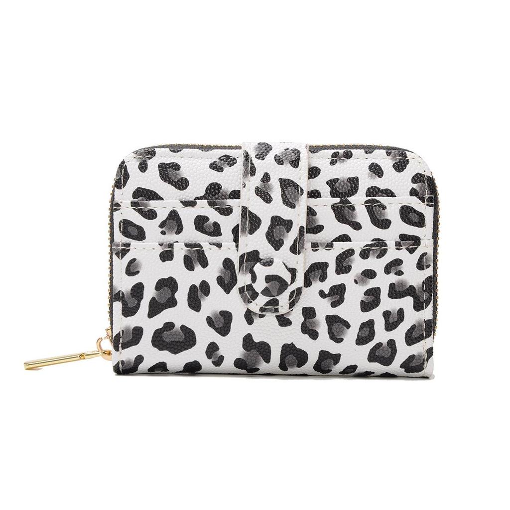 Leopard Print Accordion Card Holder Wallet with Zipper - Stylish Multi-Slot Design