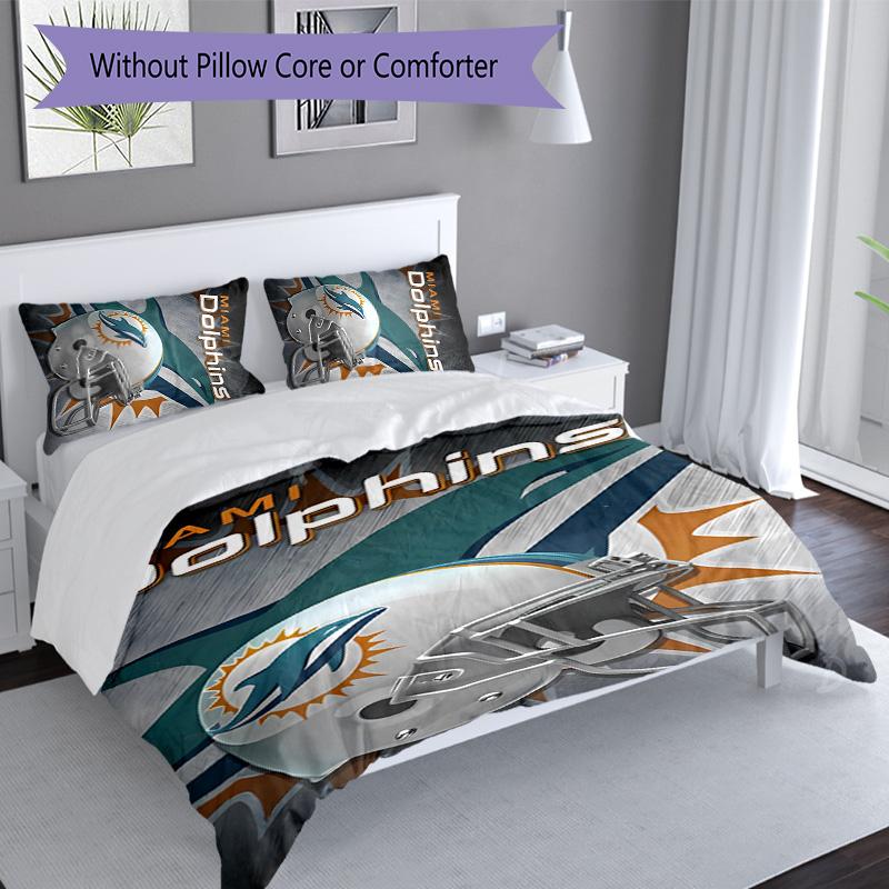 3pcs Miami Dolphins logo pattern bedding set duvet cover set includes duvet cover &pillowcases, perfect all season bedroom decoration & gift