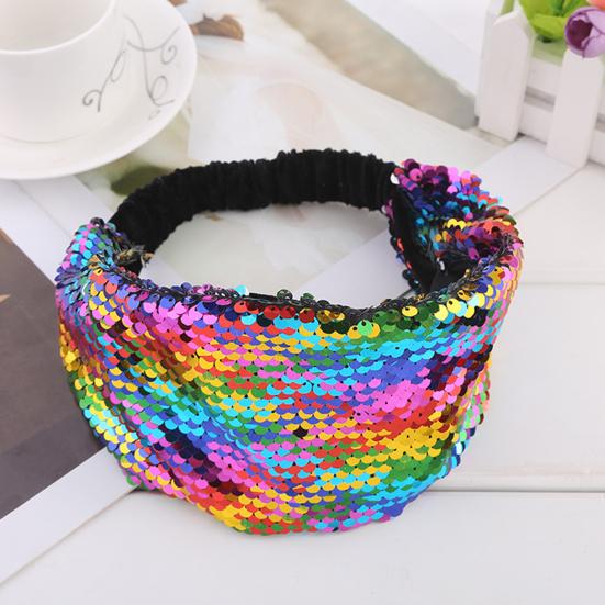 Женская повязка на голову Двусторонняя повязка с блестящими пайетками Эластичная фиксация волос Декоративное украшение Аксессуары для волос