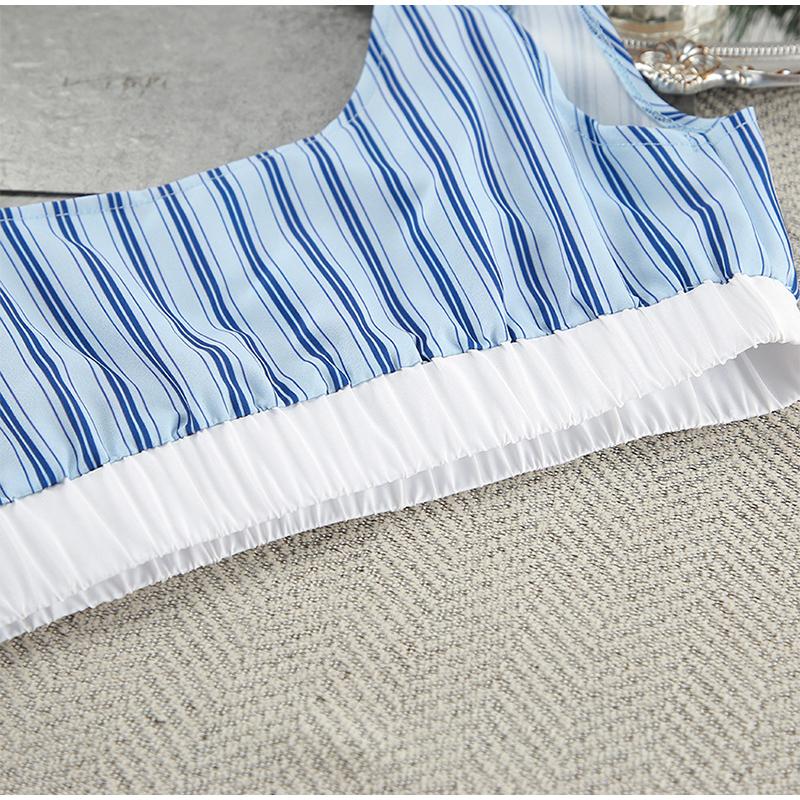 Повседневный комплект женской рубашки с полосатым лацканом, сексуальные брюки-трубы со шнуровкой и высокой талией, весенний модный элегантный женский костюм-майка в стиле пэчворк 2025 года