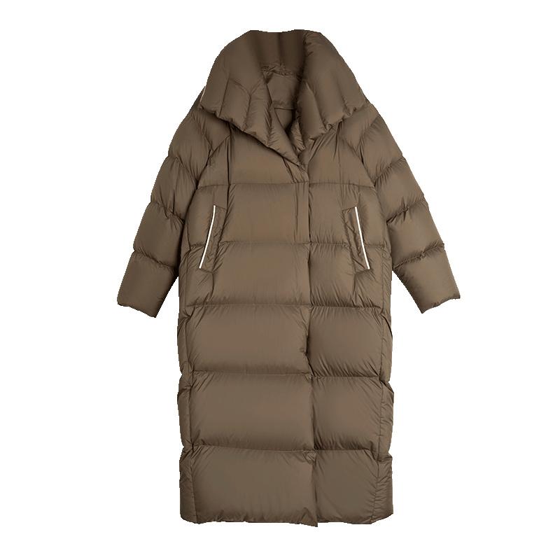 ELLE French Style Melard High-End Warmth Retention Mid-Length Lapel High Loft Down Jacket Women outerwear Dark-Khaki EY48907