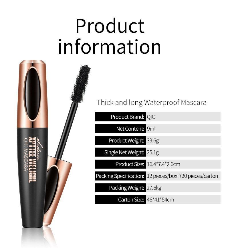 QIC Membrane Power Plump Mascara Waterproof Thick and Slim Long Curls Silicone Brush Head 4D Mascara
