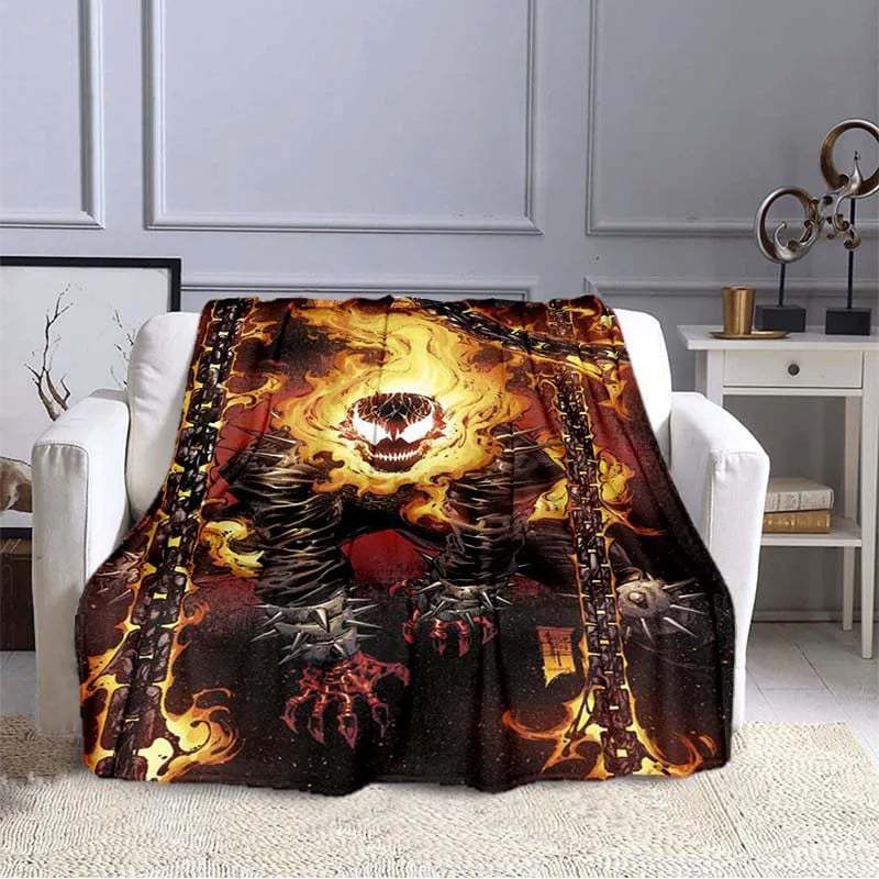 Flame Skeleton Motorcycle digital-printed polyester Bedroom velvet flannel cover blanket Fleece soft cover blankets for beds